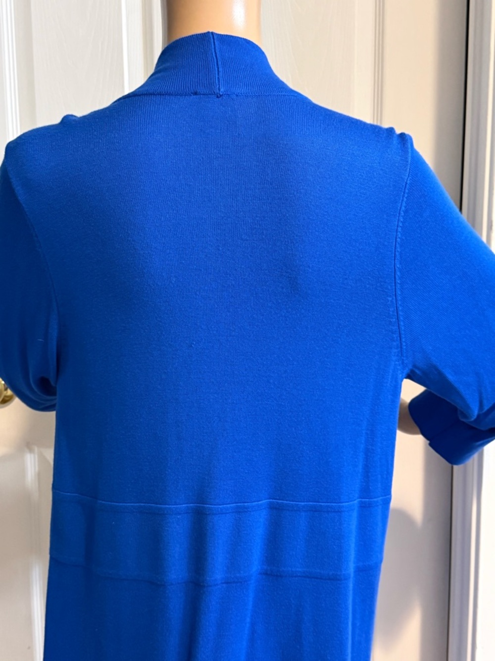 Chicos Size 2 L Long Open Cardigan Duster Lightweight Blue Tight Knit Comfy - Picture 8 of 13